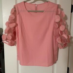 Elegant Pink Blouse with 3D Floral Sleeves